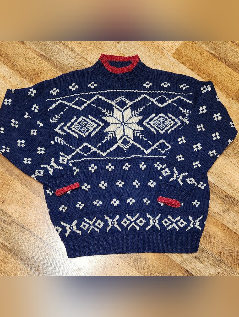Lauren Ralph Lauren Navy Fair Isle Linen-Cotton Blend Sweater, Size L